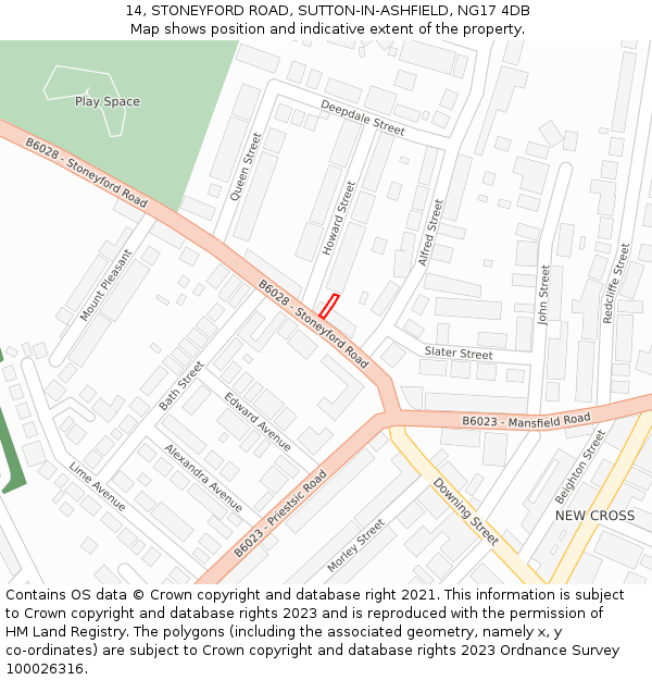 14, STONEYFORD ROAD, SUTTON-IN-ASHFIELD, NG17 4DB: Location map and indicative extent of plot