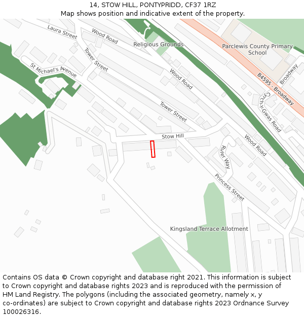 14, STOW HILL, PONTYPRIDD, CF37 1RZ: Location map and indicative extent of plot