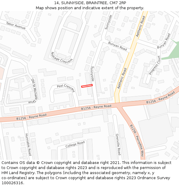 14, SUNNYSIDE, BRAINTREE, CM7 2RP: Location map and indicative extent of plot