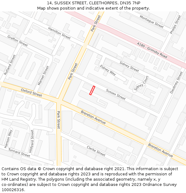 14, SUSSEX STREET, CLEETHORPES, DN35 7NP: Location map and indicative extent of plot