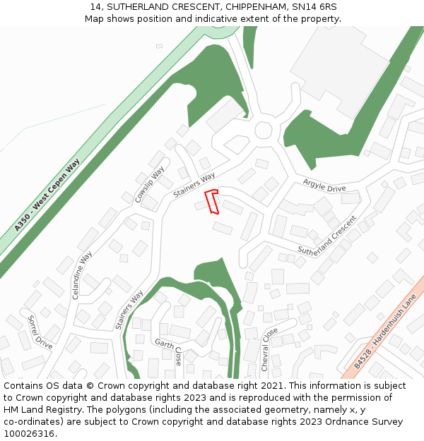 14, SUTHERLAND CRESCENT, CHIPPENHAM, SN14 6RS: Location map and indicative extent of plot