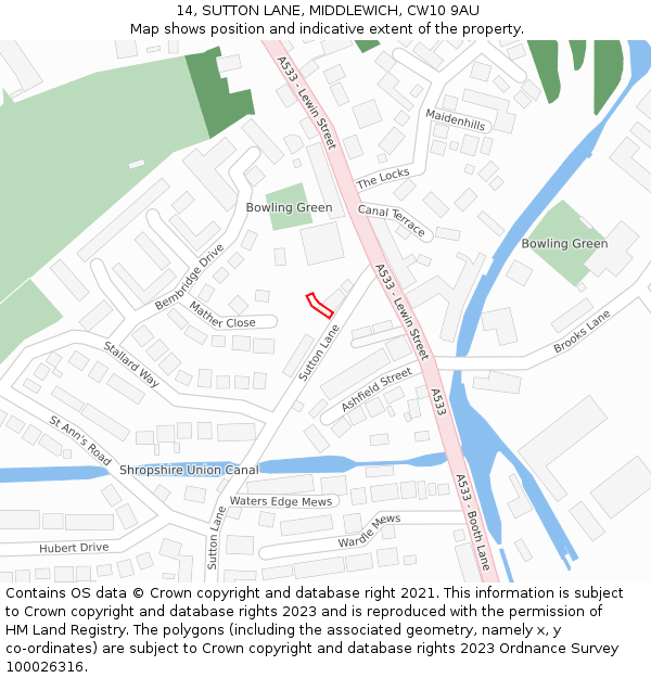 14, SUTTON LANE, MIDDLEWICH, CW10 9AU: Location map and indicative extent of plot