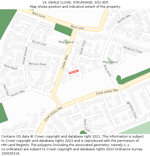 14, SWALE CLOSE, STEVENAGE, SG1 6DF: Location map and indicative extent of plot