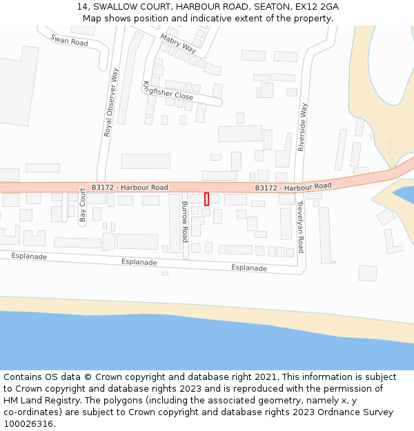 14, SWALLOW COURT, HARBOUR ROAD, SEATON, EX12 2GA: Location map and indicative extent of plot
