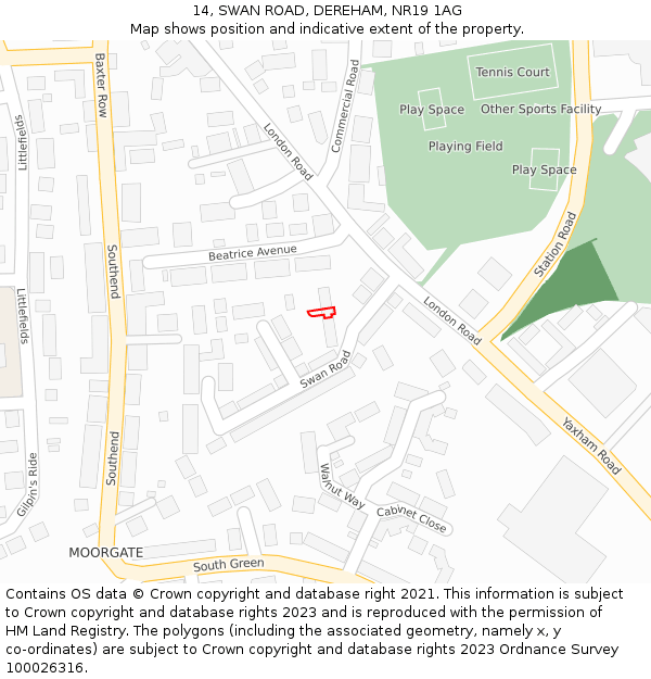 14, SWAN ROAD, DEREHAM, NR19 1AG: Location map and indicative extent of plot