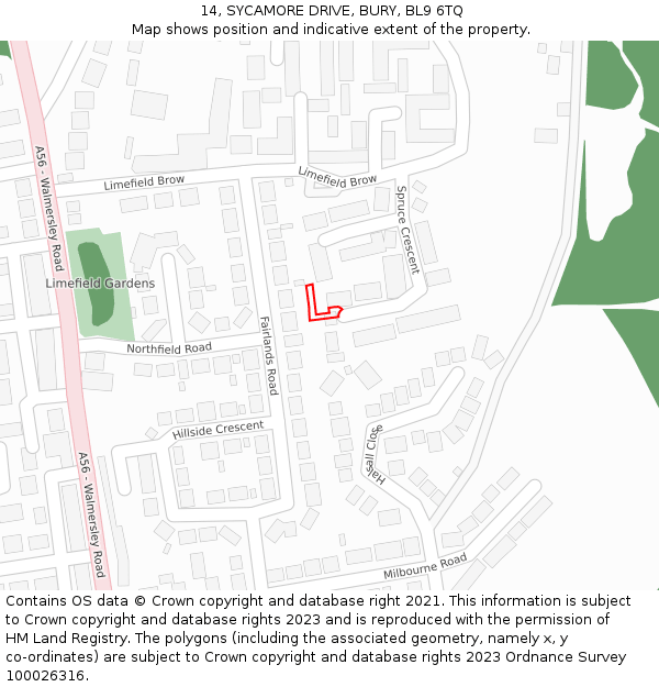 14, SYCAMORE DRIVE, BURY, BL9 6TQ: Location map and indicative extent of plot