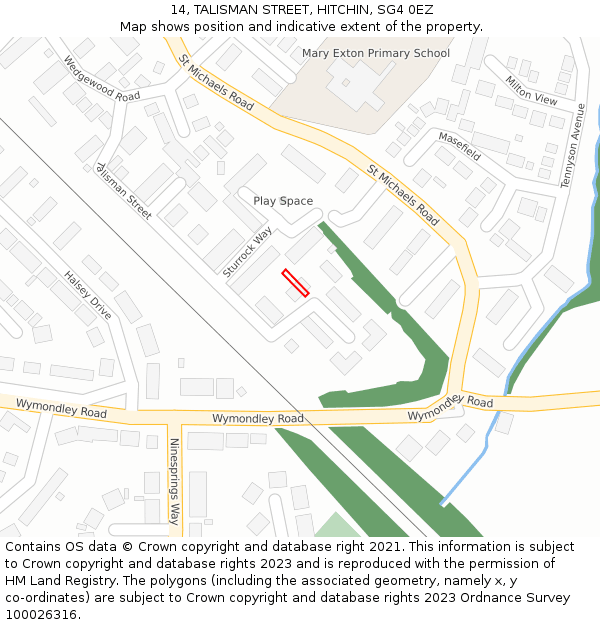14, TALISMAN STREET, HITCHIN, SG4 0EZ: Location map and indicative extent of plot