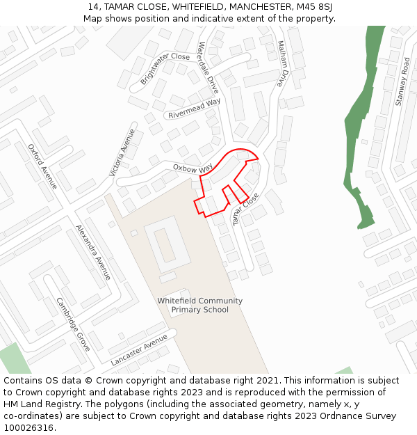 14, TAMAR CLOSE, WHITEFIELD, MANCHESTER, M45 8SJ: Location map and indicative extent of plot