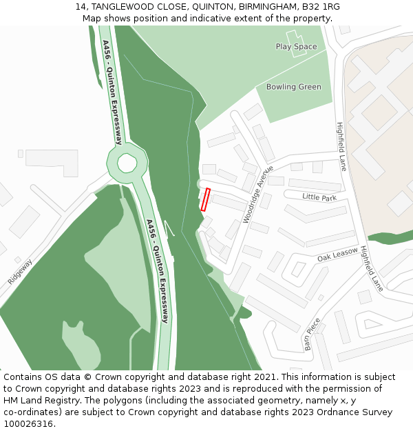 14, TANGLEWOOD CLOSE, QUINTON, BIRMINGHAM, B32 1RG: Location map and indicative extent of plot
