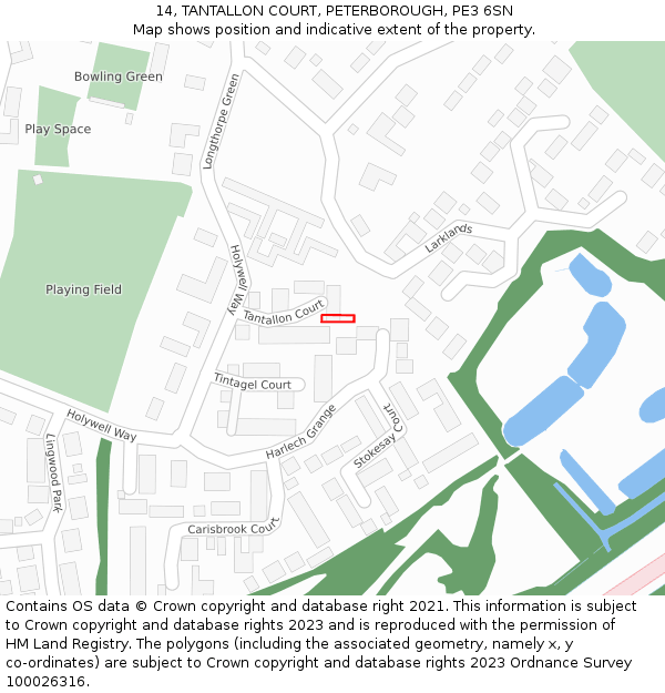 14, TANTALLON COURT, PETERBOROUGH, PE3 6SN: Location map and indicative extent of plot