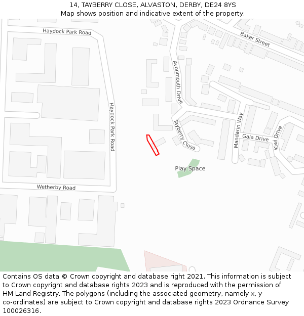 14, TAYBERRY CLOSE, ALVASTON, DERBY, DE24 8YS: Location map and indicative extent of plot
