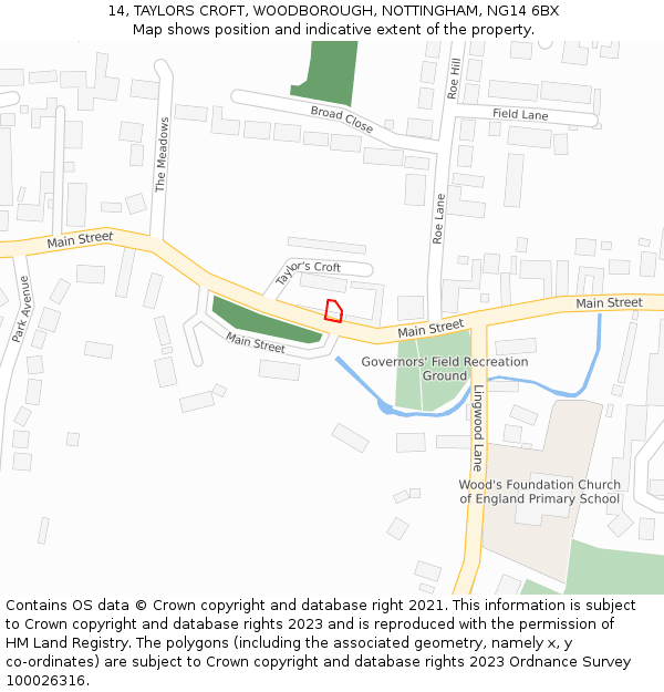 14, TAYLORS CROFT, WOODBOROUGH, NOTTINGHAM, NG14 6BX: Location map and indicative extent of plot
