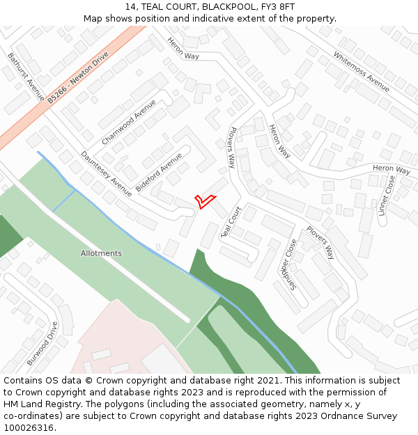 14, TEAL COURT, BLACKPOOL, FY3 8FT: Location map and indicative extent of plot