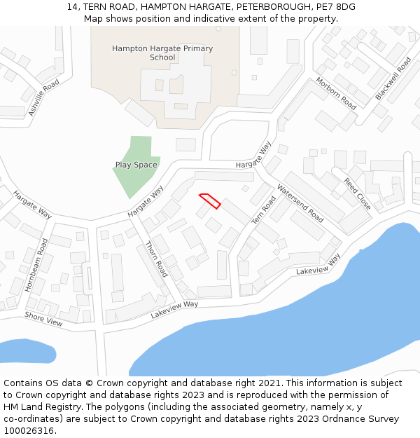 14, TERN ROAD, HAMPTON HARGATE, PETERBOROUGH, PE7 8DG: Location map and indicative extent of plot