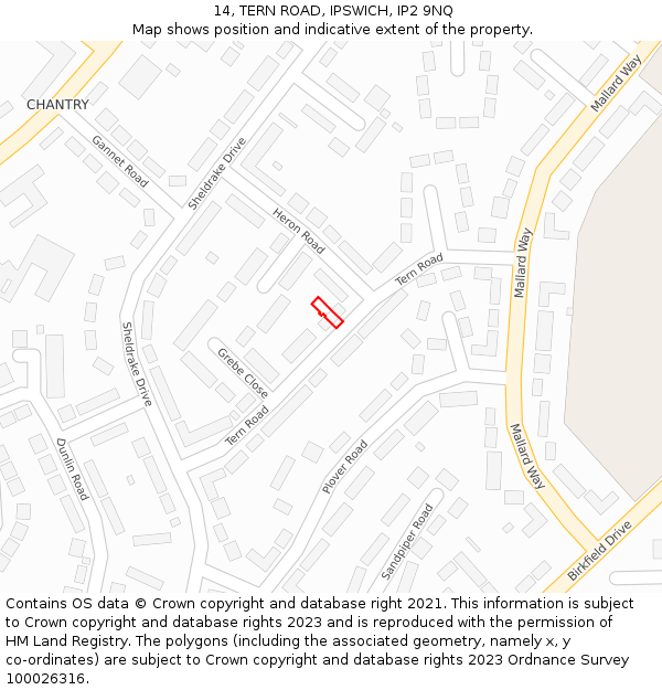 14, TERN ROAD, IPSWICH, IP2 9NQ: Location map and indicative extent of plot
