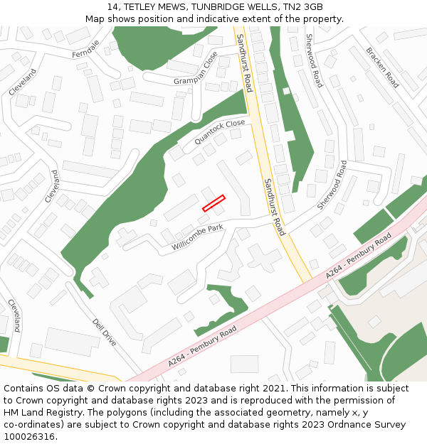 14, TETLEY MEWS, TUNBRIDGE WELLS, TN2 3GB: Location map and indicative extent of plot