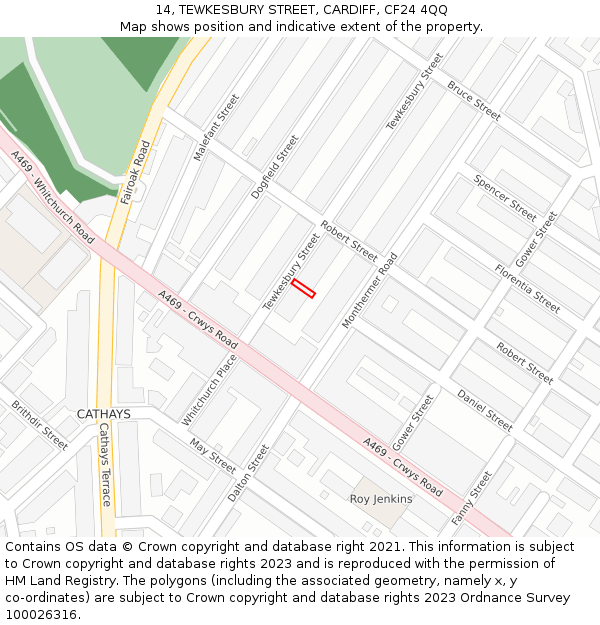 14, TEWKESBURY STREET, CARDIFF, CF24 4QQ: Location map and indicative extent of plot
