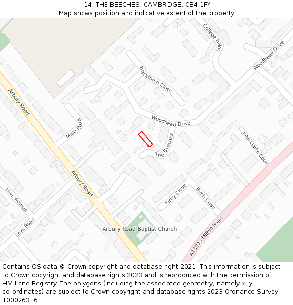 14, THE BEECHES, CAMBRIDGE, CB4 1FY: Location map and indicative extent of plot