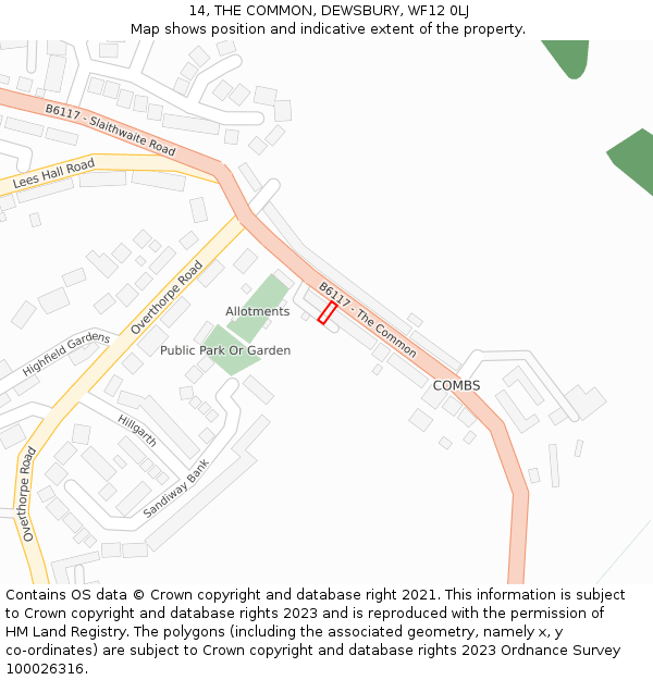 14, THE COMMON, DEWSBURY, WF12 0LJ: Location map and indicative extent of plot