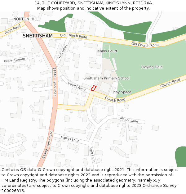 14, THE COURTYARD, SNETTISHAM, KING'S LYNN, PE31 7XA: Location map and indicative extent of plot