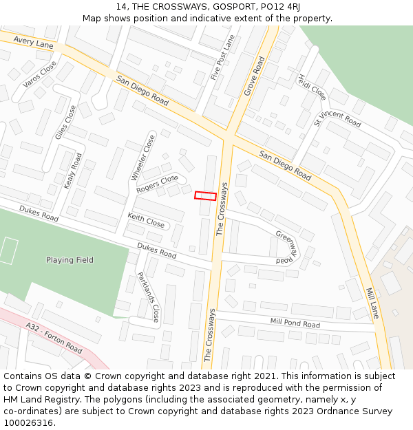 14, THE CROSSWAYS, GOSPORT, PO12 4RJ: Location map and indicative extent of plot