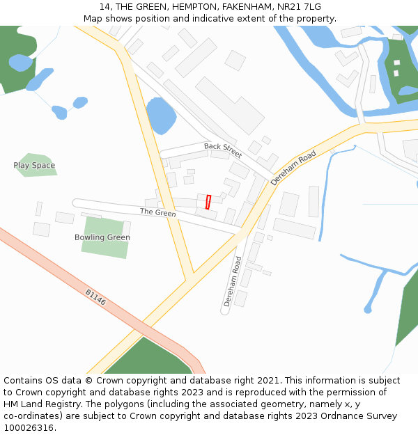 14, THE GREEN, HEMPTON, FAKENHAM, NR21 7LG: Location map and indicative extent of plot