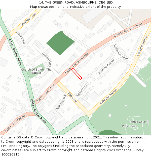 14, THE GREEN ROAD, ASHBOURNE, DE6 1ED: Location map and indicative extent of plot