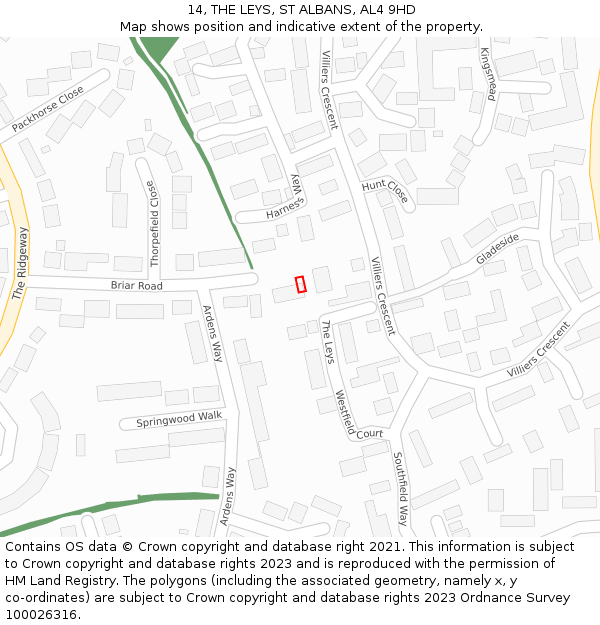 14, THE LEYS, ST ALBANS, AL4 9HD: Location map and indicative extent of plot