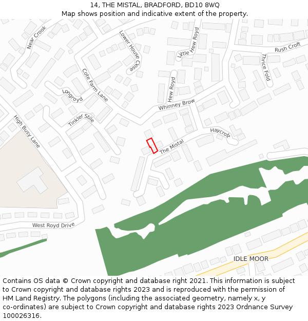 14, THE MISTAL, BRADFORD, BD10 8WQ: Location map and indicative extent of plot