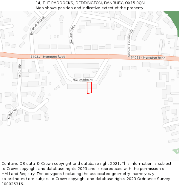 14, THE PADDOCKS, DEDDINGTON, BANBURY, OX15 0QN: Location map and indicative extent of plot