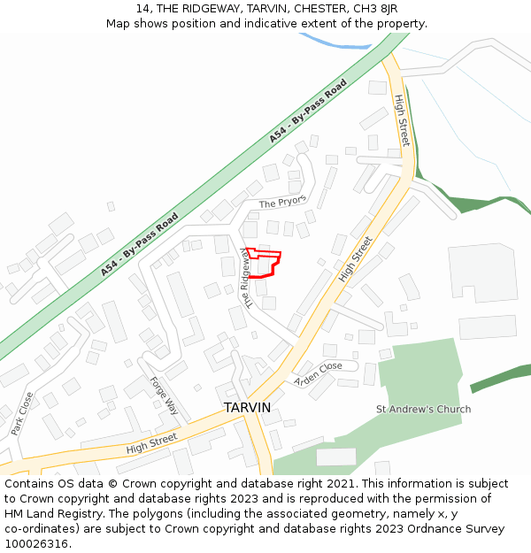 14, THE RIDGEWAY, TARVIN, CHESTER, CH3 8JR: Location map and indicative extent of plot