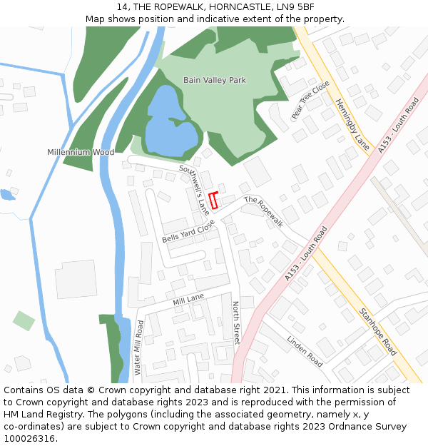 14, THE ROPEWALK, HORNCASTLE, LN9 5BF: Location map and indicative extent of plot