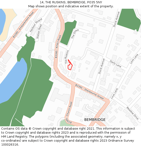 14, THE RUSKINS, BEMBRIDGE, PO35 5NY: Location map and indicative extent of plot