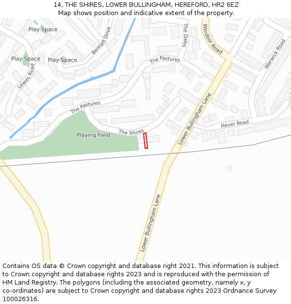 14, THE SHIRES, LOWER BULLINGHAM, HEREFORD, HR2 6EZ: Location map and indicative extent of plot