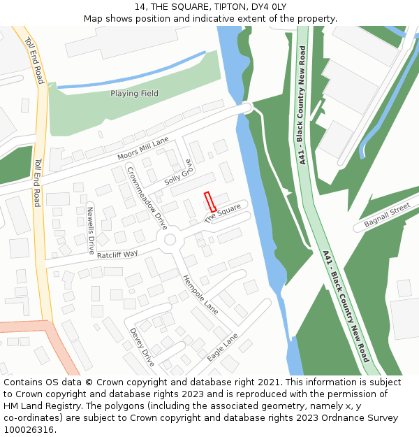 14, THE SQUARE, TIPTON, DY4 0LY: Location map and indicative extent of plot