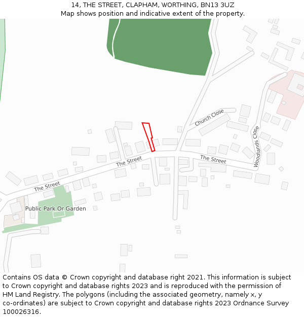 14, THE STREET, CLAPHAM, WORTHING, BN13 3UZ: Location map and indicative extent of plot
