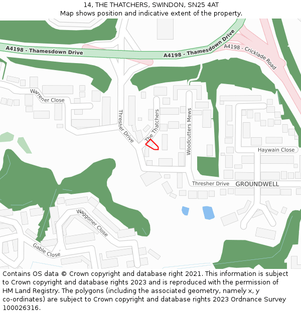 14, THE THATCHERS, SWINDON, SN25 4AT: Location map and indicative extent of plot