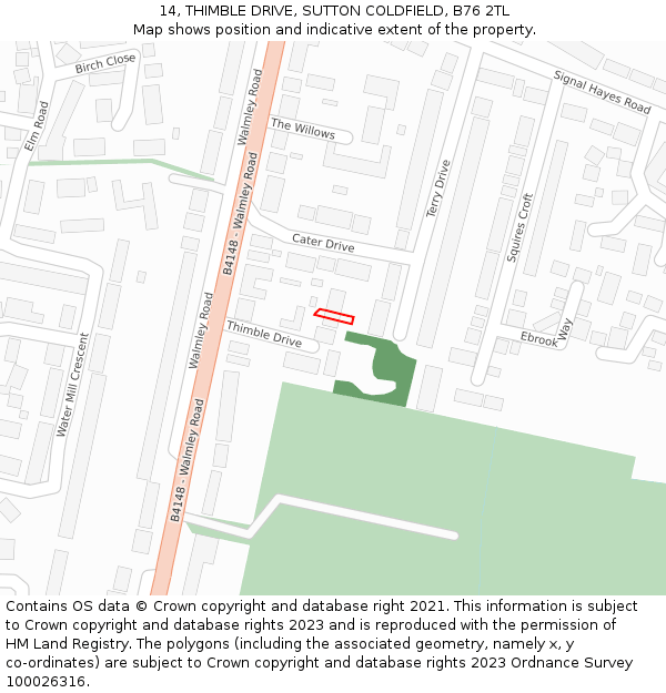 14, THIMBLE DRIVE, SUTTON COLDFIELD, B76 2TL: Location map and indicative extent of plot