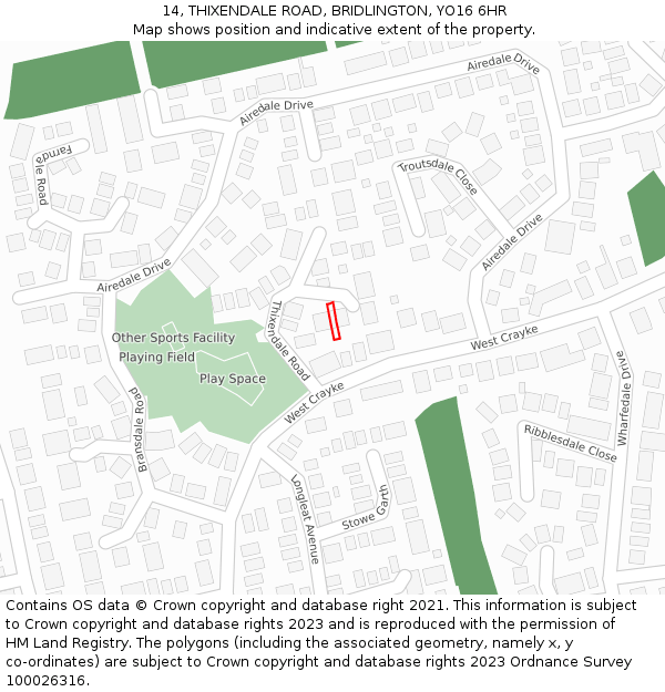 14, THIXENDALE ROAD, BRIDLINGTON, YO16 6HR: Location map and indicative extent of plot