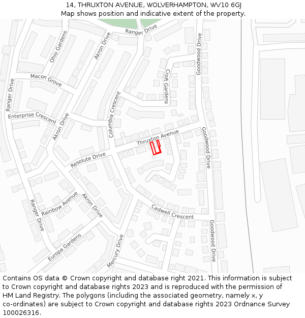 14, THRUXTON AVENUE, WOLVERHAMPTON, WV10 6GJ: Location map and indicative extent of plot