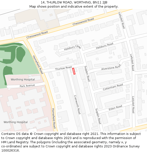 14, THURLOW ROAD, WORTHING, BN11 2JB: Location map and indicative extent of plot