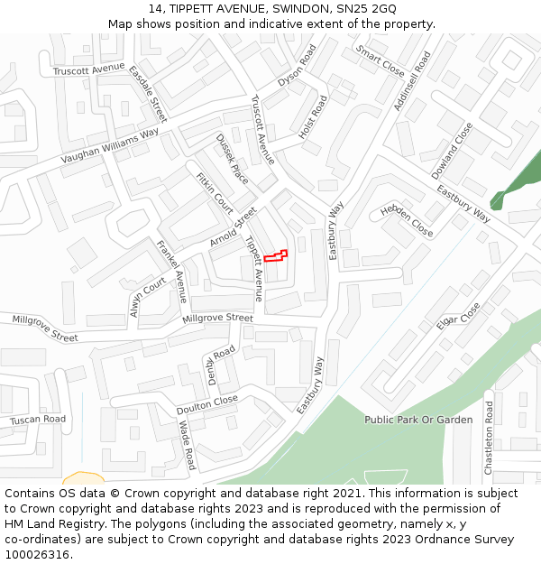 14, TIPPETT AVENUE, SWINDON, SN25 2GQ: Location map and indicative extent of plot