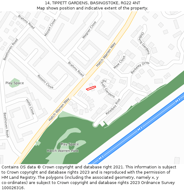 14, TIPPETT GARDENS, BASINGSTOKE, RG22 4NT: Location map and indicative extent of plot
