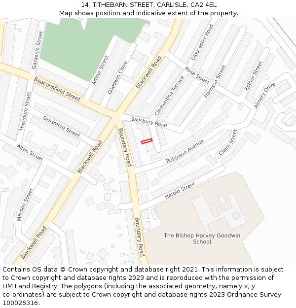 14, TITHEBARN STREET, CARLISLE, CA2 4EL: Location map and indicative extent of plot