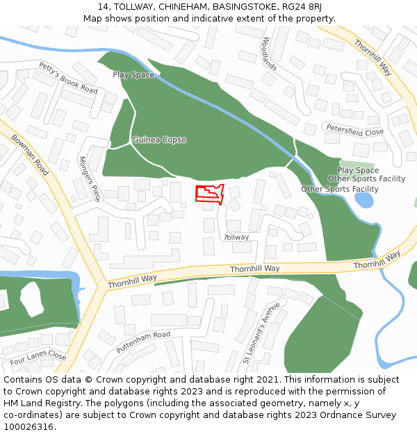 14, TOLLWAY, CHINEHAM, BASINGSTOKE, RG24 8RJ: Location map and indicative extent of plot