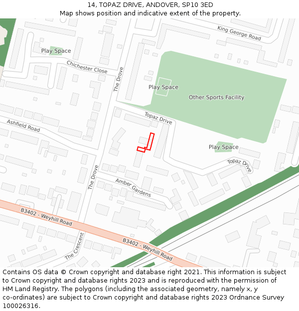 14, TOPAZ DRIVE, ANDOVER, SP10 3ED: Location map and indicative extent of plot