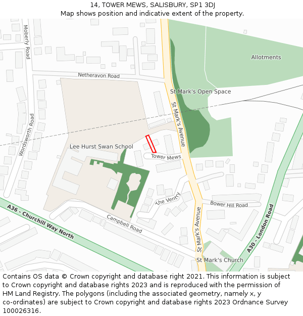 14, TOWER MEWS, SALISBURY, SP1 3DJ: Location map and indicative extent of plot