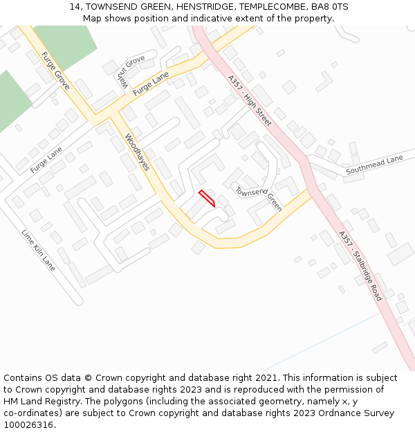 14, TOWNSEND GREEN, HENSTRIDGE, TEMPLECOMBE, BA8 0TS: Location map and indicative extent of plot