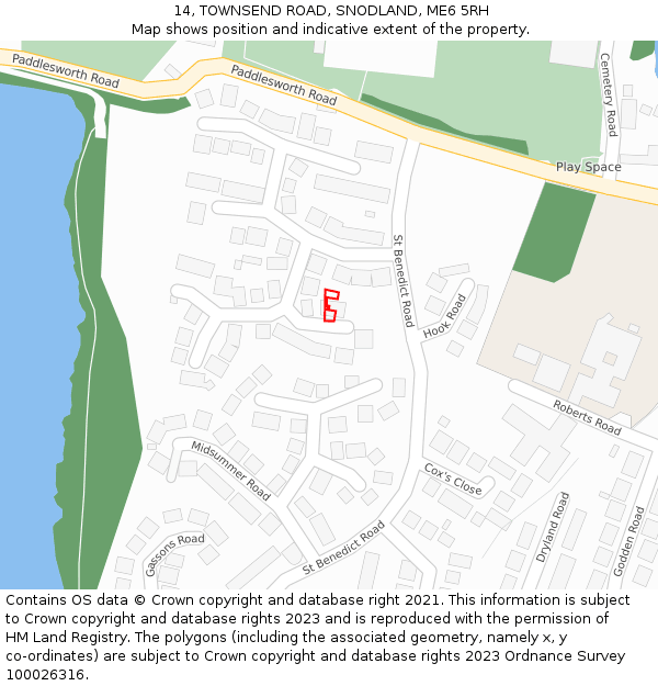 14, TOWNSEND ROAD, SNODLAND, ME6 5RH: Location map and indicative extent of plot