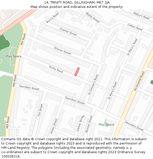 14, TRINITY ROAD, GILLINGHAM, ME7 1JA: Location map and indicative extent of plot